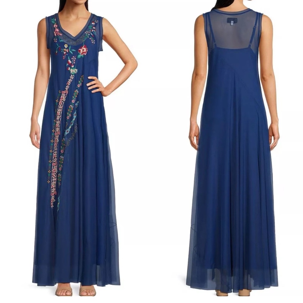 Johnny was Biya mazzy bias mesh dress nwt med sapphire blue